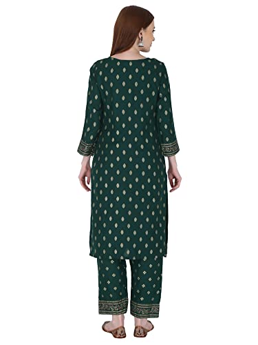 Image of Women's Rayon Printed Kurta with Palazzo Set (Small, Green Palazzo Set)