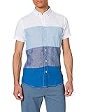 Cuello abotonado Springfield Camisa Lino Manga Corta Block Color, Azul Medio, S para Hombre
