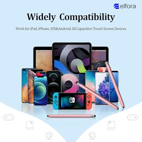 Image of Elfora 2 in 1 Stylus Pen for Touch Screens | High Precision & Sensitivity Capacitive Rubber Tip | Universal Stylus Compatible with iPad, iPhone, Android, Samsung, Kindle, Tablets & More - Rose Gold