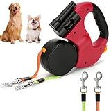 Doppelte Einziehbare Hundeleine 3m Flexible Rollleine mit LED Licht,Automatische Lange Hundeleine für 2 Hunde bis 15 kg,Rutschfester Griff,Robuste Ausziehleine Doppel Hundeleine für Kleine&Große (Rot)