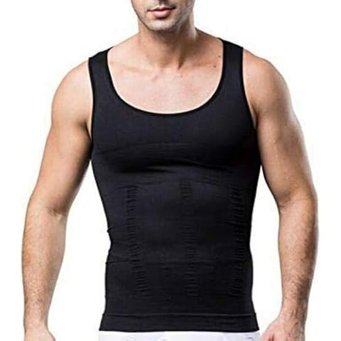 Mens Slimming Vest Mens Belly Compression Vest Top Belly Slimming Shaper Undershirt Instant Belly Shaper Soft Small, Large, X-Large, XX-Large in Black (M) Cover