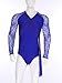 JEYPINMI Men's Latin Dance Bodysuit Sheer Floral Lace Long Sleeve Leotard with Drape & Chain Tassel for Ballet Royal Blue Small