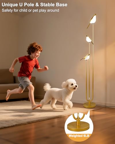 Image of Floor Lamp with Tray, 2Pcs 3000K Soft Warm White Bulbs Included, Mid Century Modern Standing Lamps, Gold Dimmable Globe Floor Lamp for Living Room /Wedding /Party