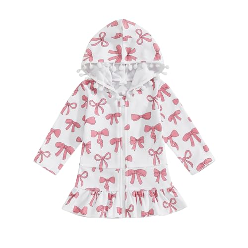Image of Girls Terry Cloth Swim Cover Up Zip Up Hooded Bathing Suit Coverup Wraps Rufled Kids Pool Beach Robe Cover-Up Dress