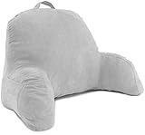 Deluxe Comfort Microsuede Bedrest – Reading and Bed Rest Lounger – Sitting Support Pillow – Soft But Well Stuffed Fiberfill – Backrest Pillow With Arms, Grey