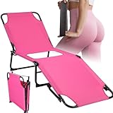 CroBlissful Fodlable BBL Chair with Hole, Adjustable 5-Position Lawn Chair for BBL Chaise Lounge After Surgery Recovery Bed for Patio Garden Poolside Outdoor Yard Beach (Pink)