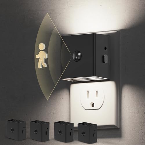 Image of L LOHAS LED Motion Sensor Night Light, [4-Pack] Motion Activated Night Light, Motion Sensor and Dusk to Dawn Sensor, Brightness Adjustable, 5000K Daylight White Nightlight for Bathroom Hallway Kitchen