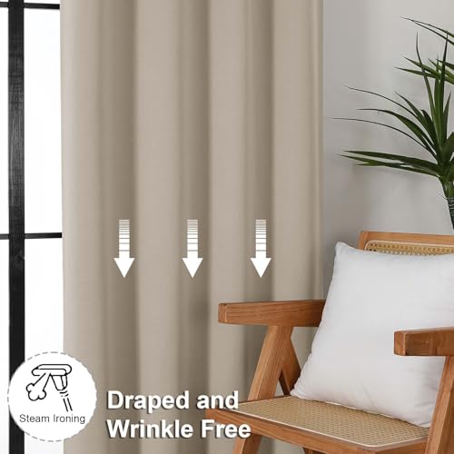 Image of Simplebrand Ava Biscotti Beige Short Blackout Curtains for Bedroom 45 Inches Long 2 Panels Set, Solid Thermal Insulated, Energy Saving Window Treatment Curtains Blackout Drapes, W40 x L45 Inch