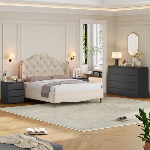 Image of FOTOSOK Nightstand with 3 Drawers, Black Nightstand Bedside Table for Bedroom, 17.7W*15D*21.7H Bedroom Night Stand with Cut-Out Handle for Small Space /Apartment, Sofa Side Corner End Table for Home