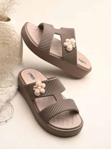 Image of DOCTOR HEALTH SUPER SOFT Women's EVA Platform Slide Slippers | Soft Cushioned Lightweight Anti-Skid Bathroom House Slippers | Floral Charm Comfort Slides for Indoor Outdoor Everyday Wear