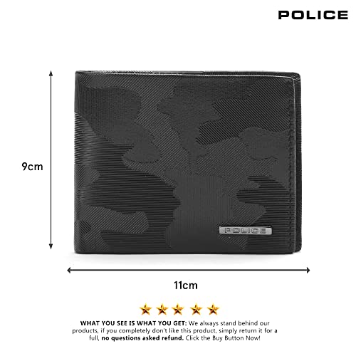 Image of Police Branded Wallet for Men Leather Original | Premium Coin Wallet for Men Stylish Genuine Leather Gents Purse with 4 Credit Card Holder Slots | 2 Slip-in Pockets | Diwali Gifts - Black