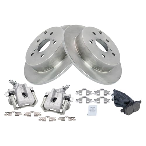 Image of TRQ Rear Brake Pad and Rotor Set Semi Metallic Rotors Calipers Compatible with 2010 Toyota Matrix
