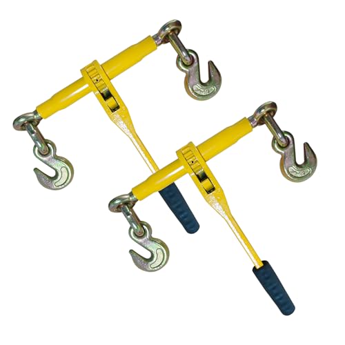 Image of Ratchet Chain Binders - Heavy Duty 3 /8 inch -1 /2 inch Load Binders with Grab Hooks,9200 lbs Working Load Limit,2-Pack,for Grade 70 Transport Chains,Ideal for Towing,Hauling, and Flatbed Trailers