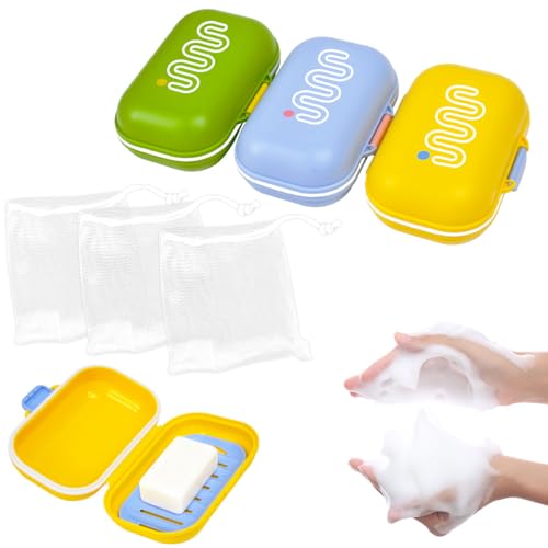 Zithgen 3 PCS Jabonera Portátil con Tapa, Jabonera Plastico de Viaje Caja de Jabón Impermeable Caja de Contenedor de Jabón Porta Jabón de Ducha con 3 Bolsas para Viajes, Hogar, Escuela, Acampar