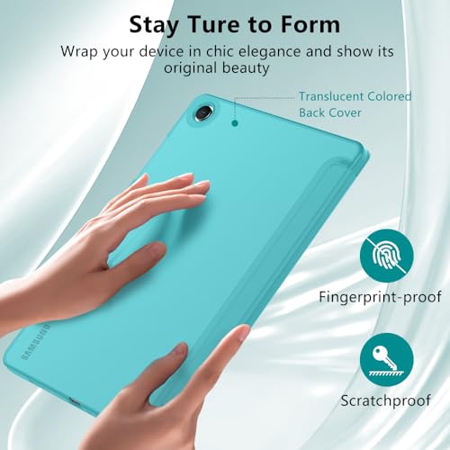 Image of MoKo Trifold Case for Galaxy Tab A9 Plus /A9+ 11 Inch 2023, Azure | Slim Stand Hard PC Translucent Back Shell Smart Cover, Auto Sleep /Wake, Light, Anti-scratch, 2 Adjustable Angle