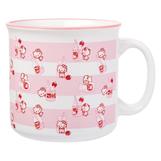 Silver Buffalo Sanrio Hello Kitty - Taza de cerámica con diseño de botella de leche de fresa, 20 onzas
