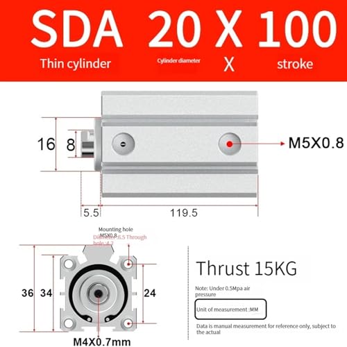 Cilindro de aire SDA20 neumático compacto con diámetro de 20 mm resistente 3