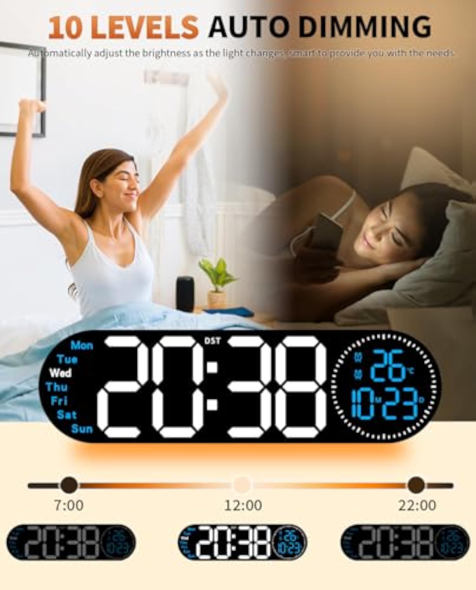 Digital Wall Clock with Color Changing, 17.2 Inch