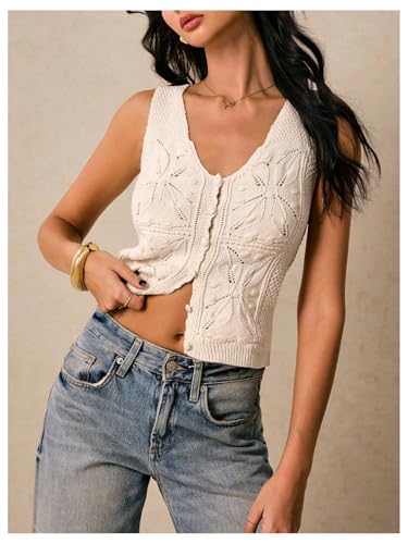 Verdusa Women's V Neck Button Down Sweater Vest Sleeveless Lightweight Tank Top Knitwear4