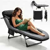 transat inclinable multi-positions pliable 【Utilisation multifonctionnelle】Ce lit de camp pliable dispose d'une poche de rangement latérale spacieuse dans laquelle vous pouvez ranger vos bouteilles d'eau, téléphones, clés, lunettes de soleil, livres et plus encore. Chaise longue avec matelas et coussin non amovibles, l'appui-tête offre un soutien supplémentaire et contribue à soulager le cou et le haut du dos, choisissez la position appropriée en fonction de vos besoins, détendez-vous et profitez du soleil.