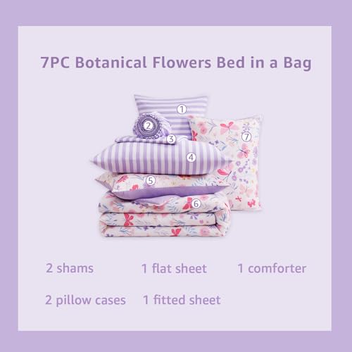 Image of Queen Comforter Set for Girls Butterfly Botanical 7 Pieces Bed in a Bag