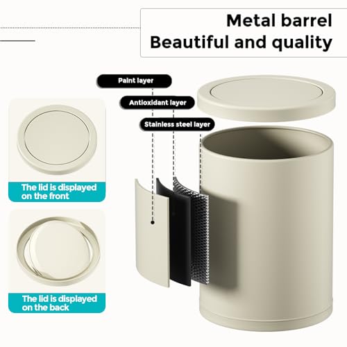 Bote de basura metálico redondo de 15L con tapa blanca miniatura 5