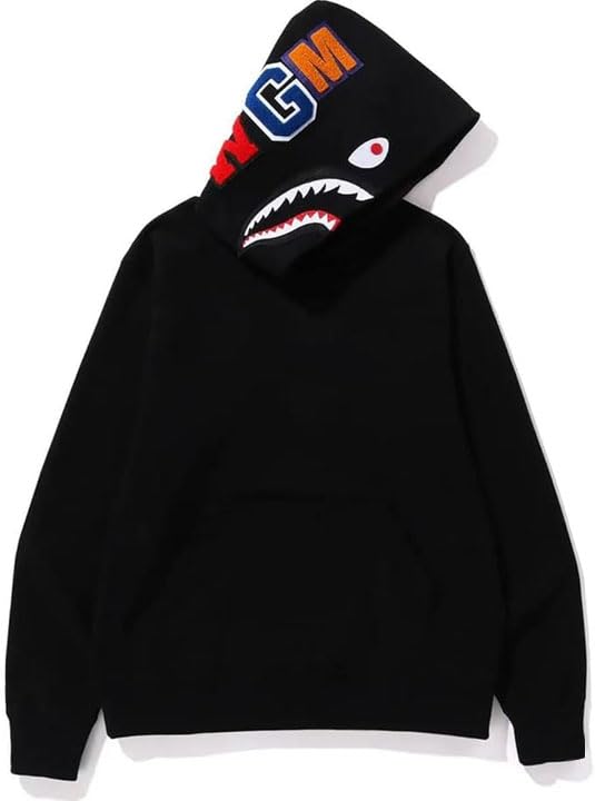 Unisex Shark Cotton Fleece Hooded Sweatshirt Casual Long Sleeve Hoodies Pullover Fashion Drawstring Hoodie