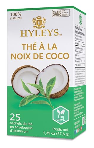 Hyleys Wellness Natural Coconut With Green Tea - 25 Tea Bags (Gmo Free, Gluten Free, Dairy Free, Sugar Free & 100% Natural)