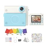 Appareil Photo Enfant, Appareil Photo Instantané, Écran Large avec Papier d'impression et Carte 32GB, Mode Video et Selfie, Cadres Photos, Jouet Cadeau pour Filles et Garçons Enfant de 3 14 Ans (Bleu)