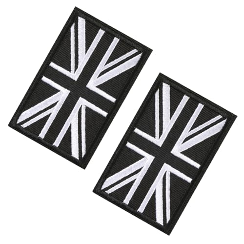 Image of Union Jack Patch, 2pcs Sew On Badges for Backpacks Clothing Hook and Loop Patch Embroidered UK Flag Black & White Military Patches Sticky Back Pads for Tactical Bag Jacket Jeans Uniform Fabric