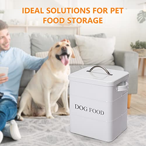 Morezi Pet Treat And Food Storage Tin With Lid And Scoop - White Vintage Farmhouse - Carbon Steel - Tight Fitting Lids - Storage Canister Tins - Dog Food - White #TOP4