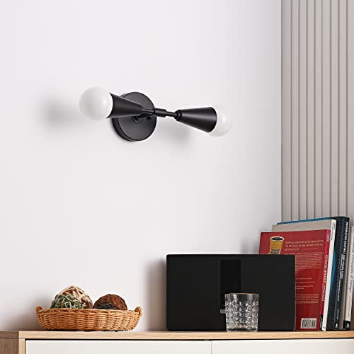 Image of BRIGHTTIA Vicky 2 Light Cone Socket Wall Sconce - Mid Century Modern Fixture for Wall & Ceiling - Minimalist Edison Lamp for Hallway and Bathroom Vanity - Matte Black (BW0027-2B)