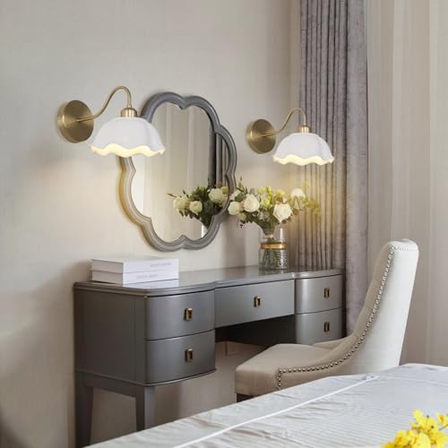Fulesi S6026 Vintage Ceramic Wall Sconce Dome Brass Mid Century Modern Wall Lamp Nordic White Hallway Wall Light thumb #7