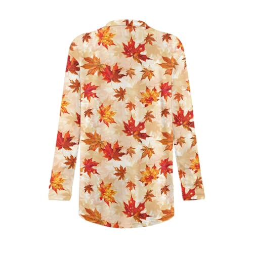 Image of Fall Maple Leaf Cardigan Sweaters for Women Long Sleeve Cardigan Soft Drape Open Front Dusters V-Neck Jackets Dressy