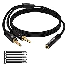 Kxable Headphone Splitter for Computer, 3.5mm Female to Dual 3.5mm Male Audio Splitter Cable, Stereo Jack Earphones Headset to PC Laptop Adapter, 1/8inch 2-in-1 Y Separator Aux Dongle Converters, 1FT