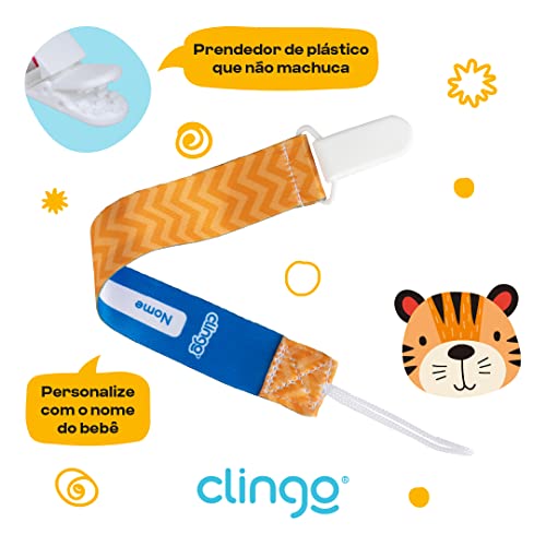 Clingo Prendedor De Chupeta Tigre Laranja/Azul