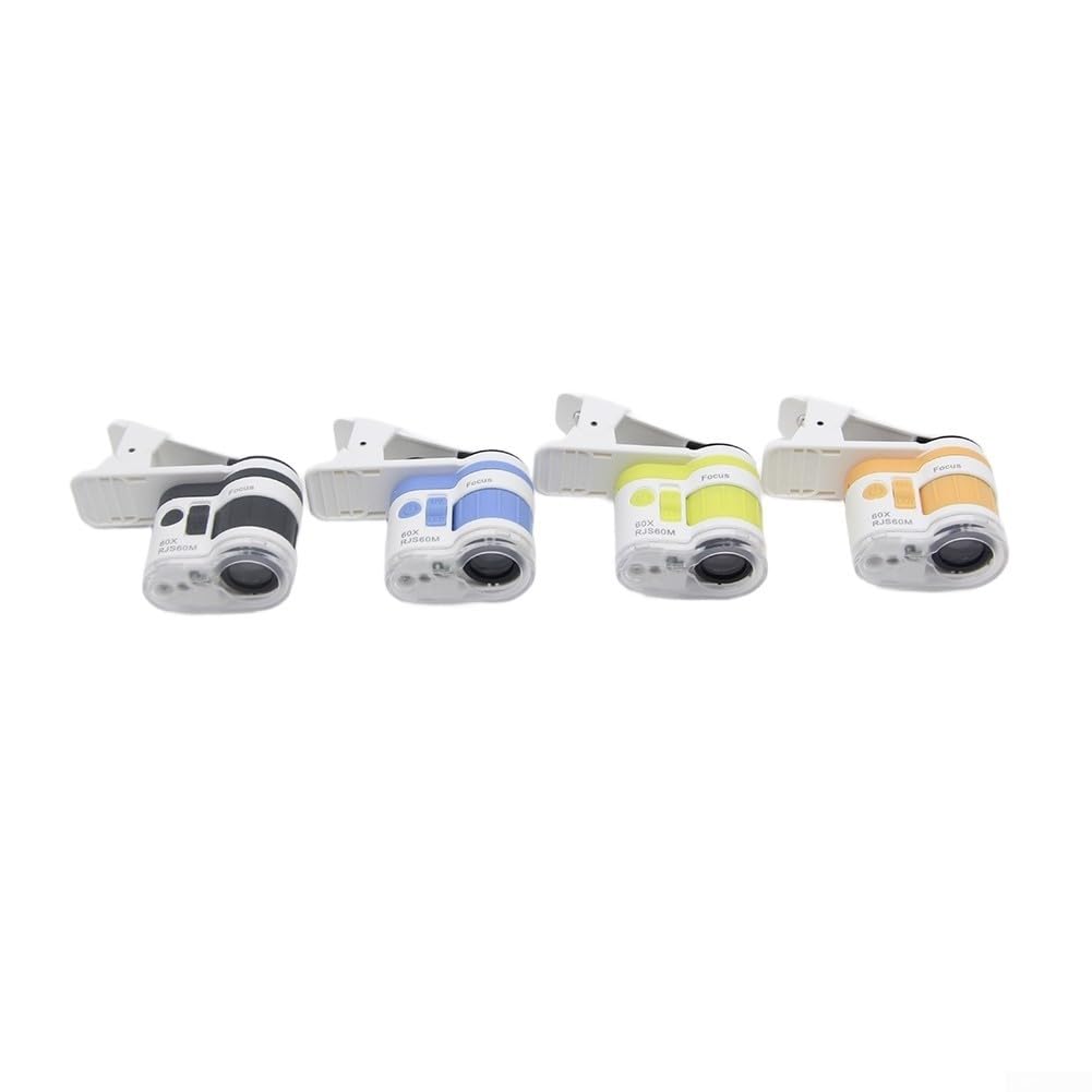 Microscopio portatile con ingrandimento 60x, con clip per telefono, luce bianca a LED, per progetti scientifici, hobby, uso nero, blu, giallo, arancione (nero)