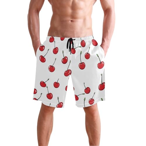 Red Cherry White Men's Swim Trunks Quick-Dry Bathing Suit Swimming Board Shorts S