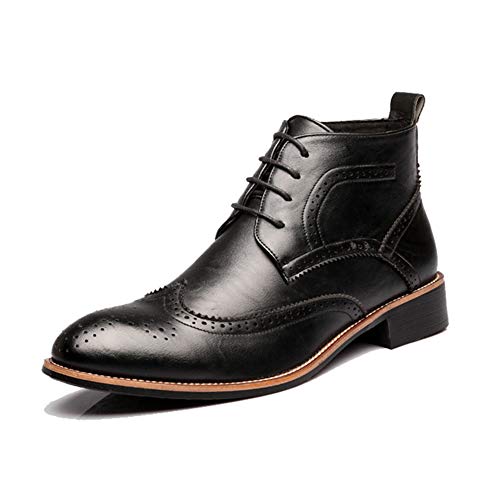 MHB Men's Formal Classic Cap Toe Lace Up Perforated Leather Lined Ankle Oxford Dress Boots 9.5in Black