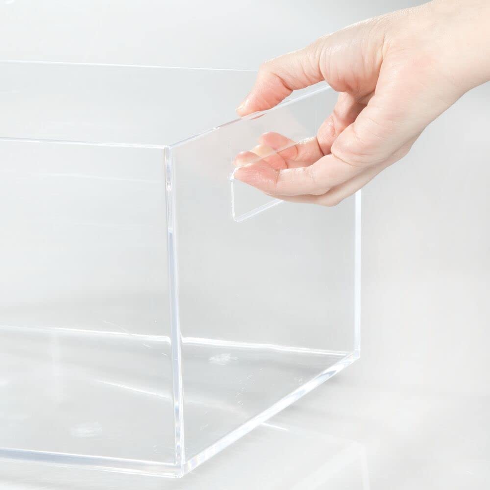 mDesign 4er-Set Ablagebox mit integrierten Griffen – große Aufbewahrungsbox für Make-up, Handtücher, Seifen und Shampoo – ideal zur Kosmetikaufbewahrung im Bad – durchsichtig