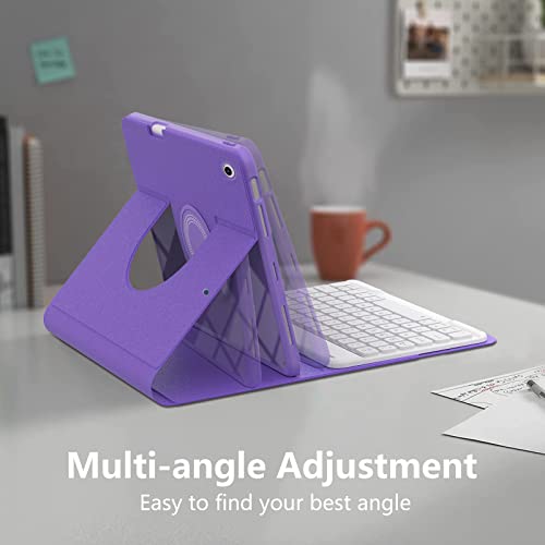 Fintkey Ipad 9Th 8Th 7Th Generation Keyboard Case 2021 2020 2019-10.2 Inch, 360° Rotatable Detachable Case, Magnetic Design, Pencil Holder, Wireless Keyboard - Purple #TOP6