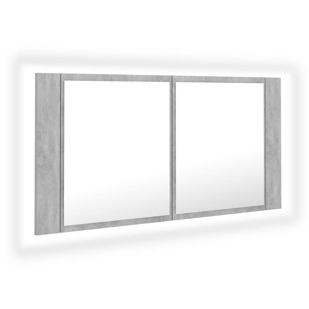 Szafki i przechowywanie, szafki toaletkowe, szafki łazienkowe LED, szafka z lustrem łazienkowym, betonowa, szara, 90 x 12 x 45 cm, akrylowa