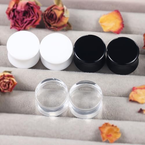 Pexveiuu 00G Acrylic Gauges for Ear Tunnels Plugs Earrings Silicone Clear Black White Gauges Tunnel Earring 00 Gauge Plastic Ear Gauges Stretching Kit Piercing Jewelry Women Men 10mm