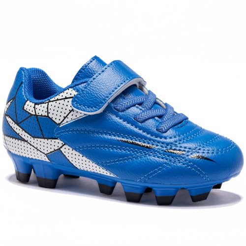 LIGVIV Soccer Cleats for Toddlers, Laceless Football Shoes, Outdoor Firm Ground, Little Kids & Big Kids (Blue, Little Kid, 11, Numeric, US Footwear Size System, Medium)