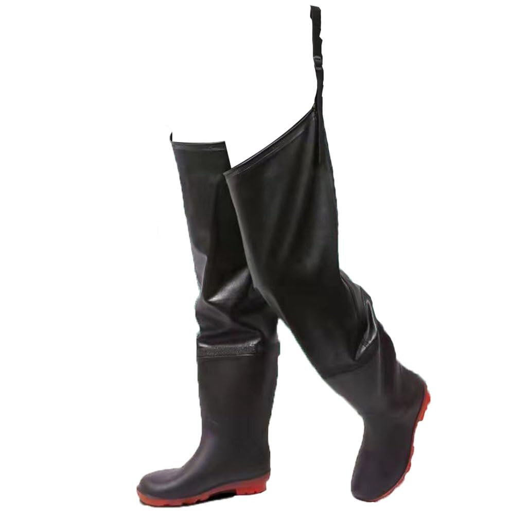 Wodoodporne wodery, Wodery wędkarskie Wodery biodrowe Czarne wodoodporne buty wędkarskie z PVC z regulowaną klamrą(10)