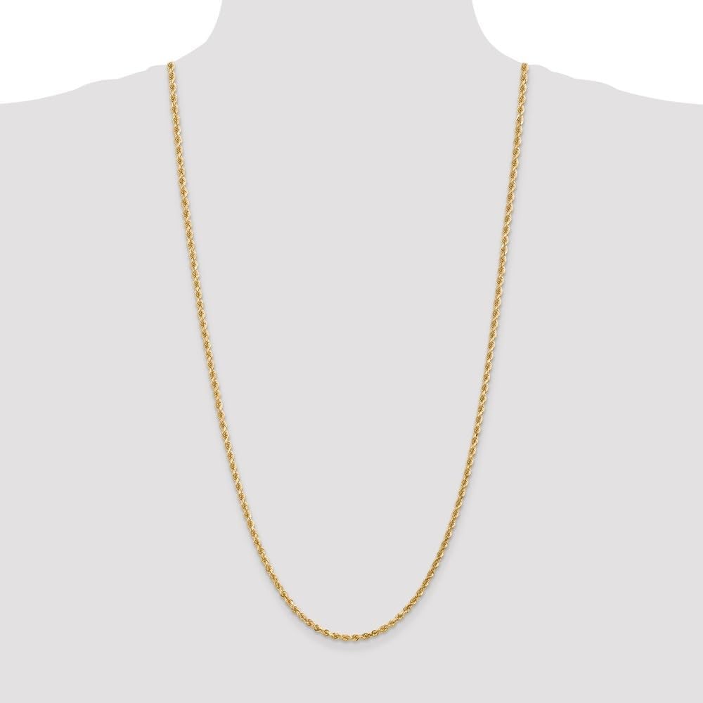 14k Yellow Gold 3mm Diamond-cut Rope Chain Necklace with Lobster Clasp 16" to 30"
