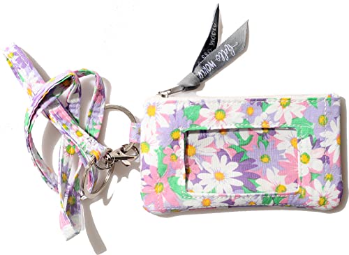 ID Case Wallet with Lanyard - Women's Fashion ID Holder Keychain (Daisy Pink)