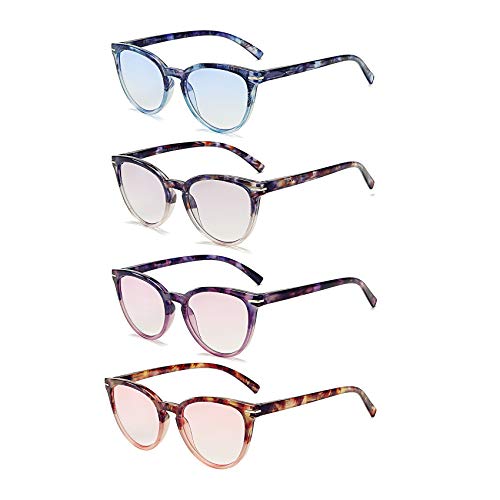 100 CLASSIC 4-Pack Trendy Colored Lens Cateye Reading Glasses for Women Spring Hinges Readers Ladies Fashion Eyeglasses (2.00x)