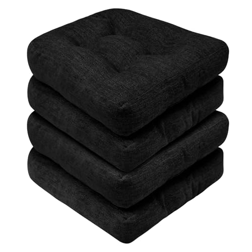 Basic Beyond Chair Cushions for Dining Chairs, Non-Slip Chair Pads, Thick Seat Cushions for Dining Room Chairs, Kitchen Chair Cushions Set of 4, 17" x 17" x 4", Black