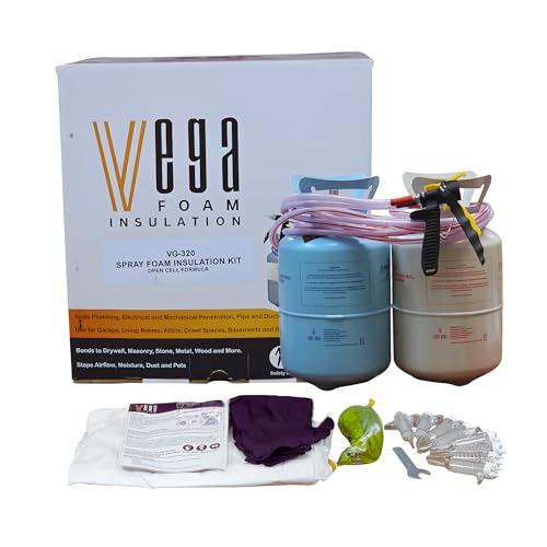 Vega Bond Open Cell Spray Foam Insulation Kit, 2-Part Foam Sealant for Thermal & Sound Insulation, Includes Hose & Gun, Coverage Options Available (320 Sqft Coverage - VG 320)